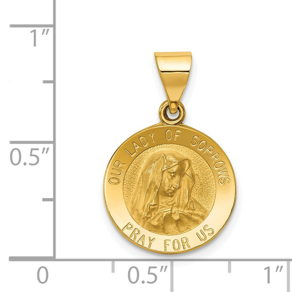 14K Yellow Gold Polished and Satin Our Lady of Sorrows Medal Pendant 15mm width