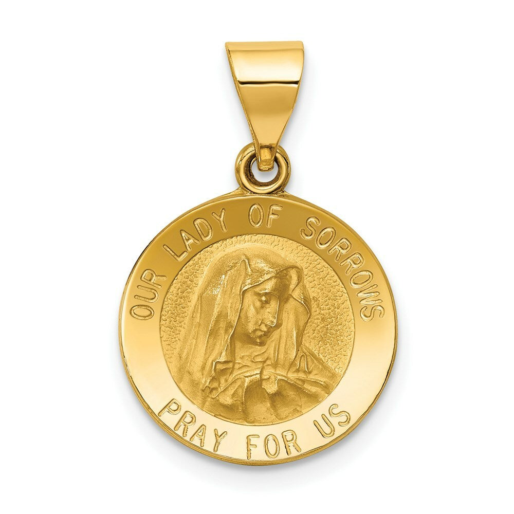 14K Yellow Gold Polished and Satin Our Lady of Sorrows Medal Pendant 15mm width