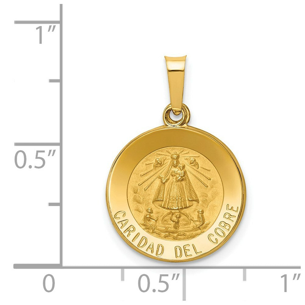 14K Yellow Gold Polished and Satin Caridad Del Cobre Medal Pendant 15mm width