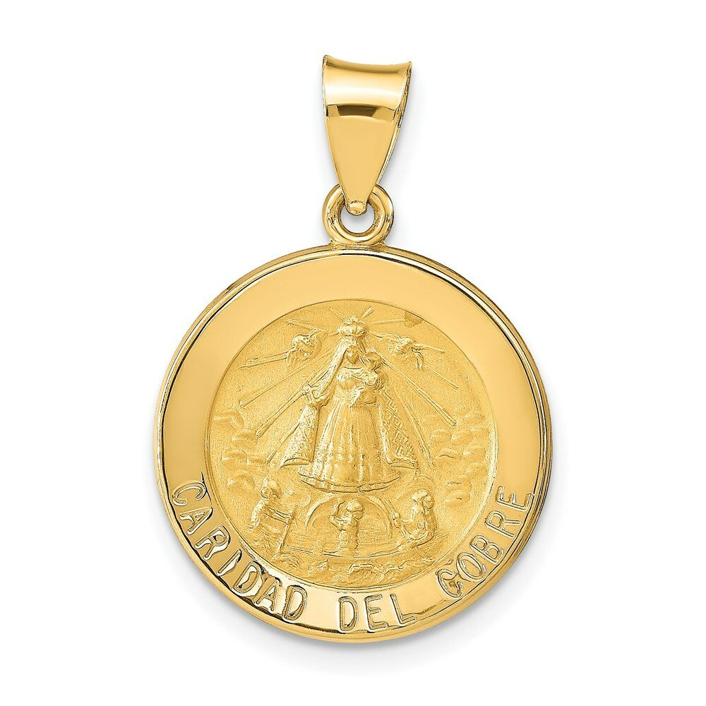 14K Yellow Gold Polished and Satin Caridad del Cobre Medal Pendant 17mm width