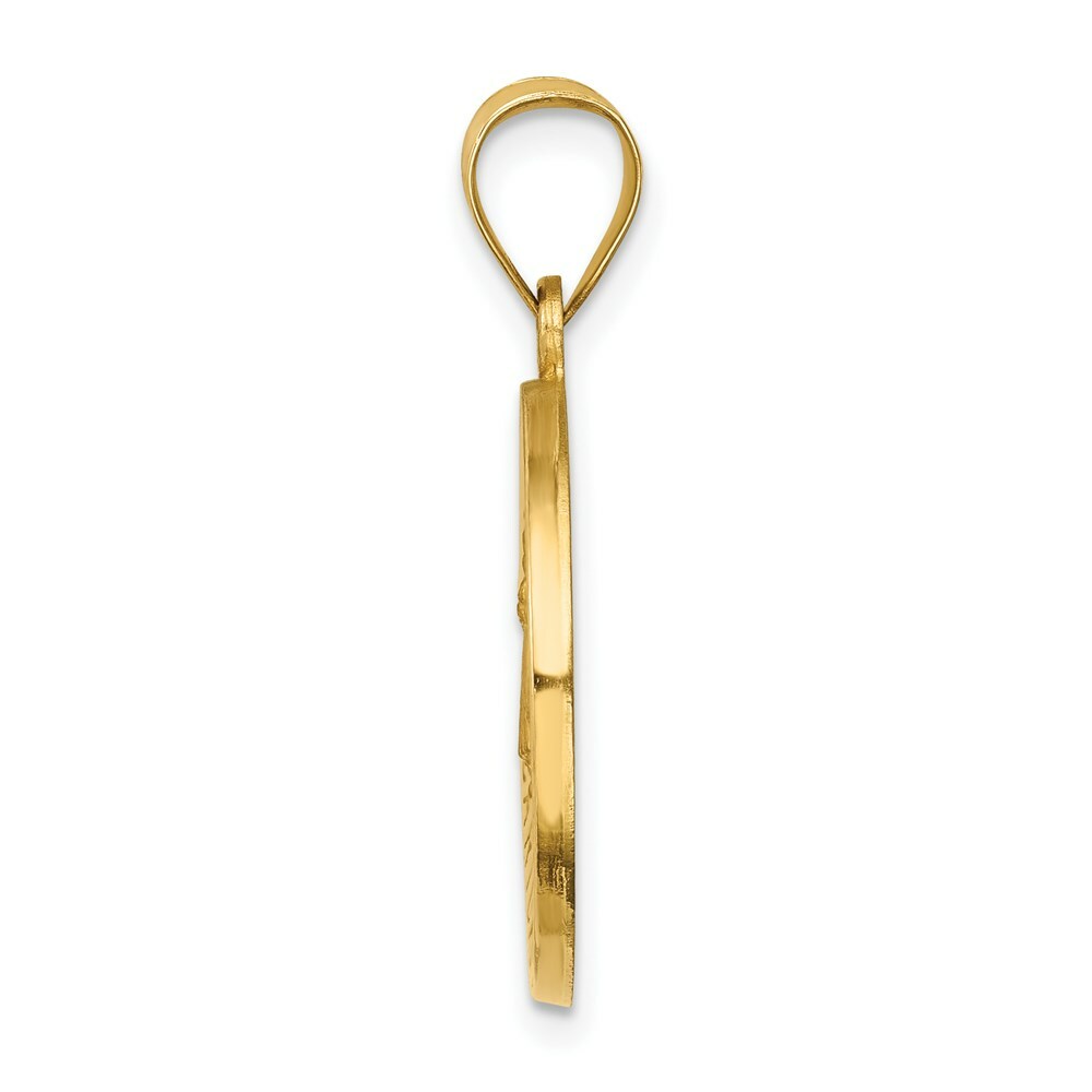14K Yellow Gold Polished and Satin Caridad del Cobre Medal Pendant 17mm width