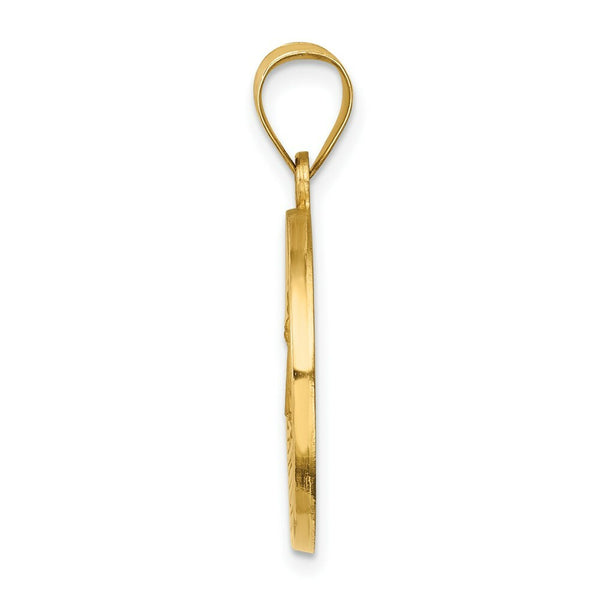 14K Yellow Gold Polished and Satin Caridad del Cobre Medal Pendant 17mm width