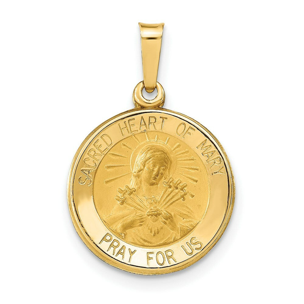 14K Yellow Gold Polished and Satin Sacred Heart of Mary Medal Pendant 15mm width
