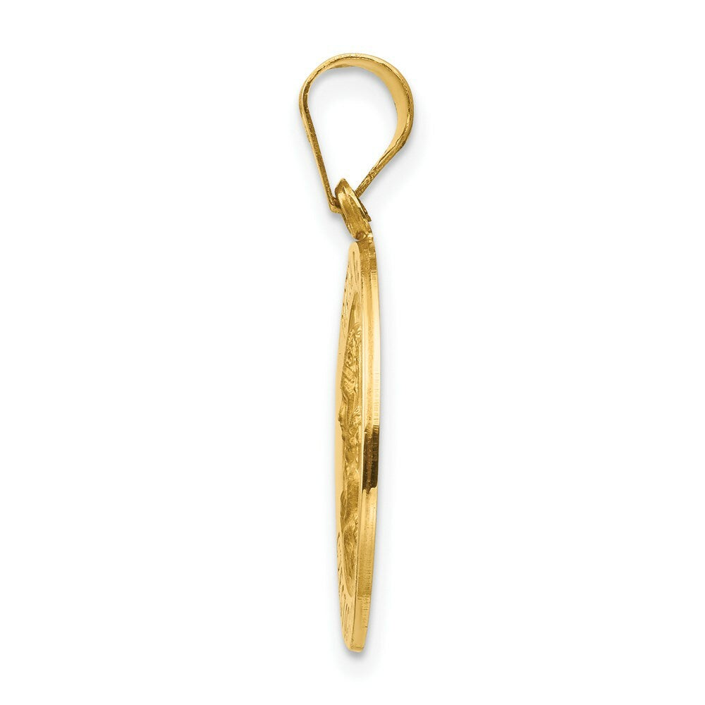 14K Yellow Gold Polished and Satin Matka Boska Czestochowska Reversible Medal Pendant 19mm width