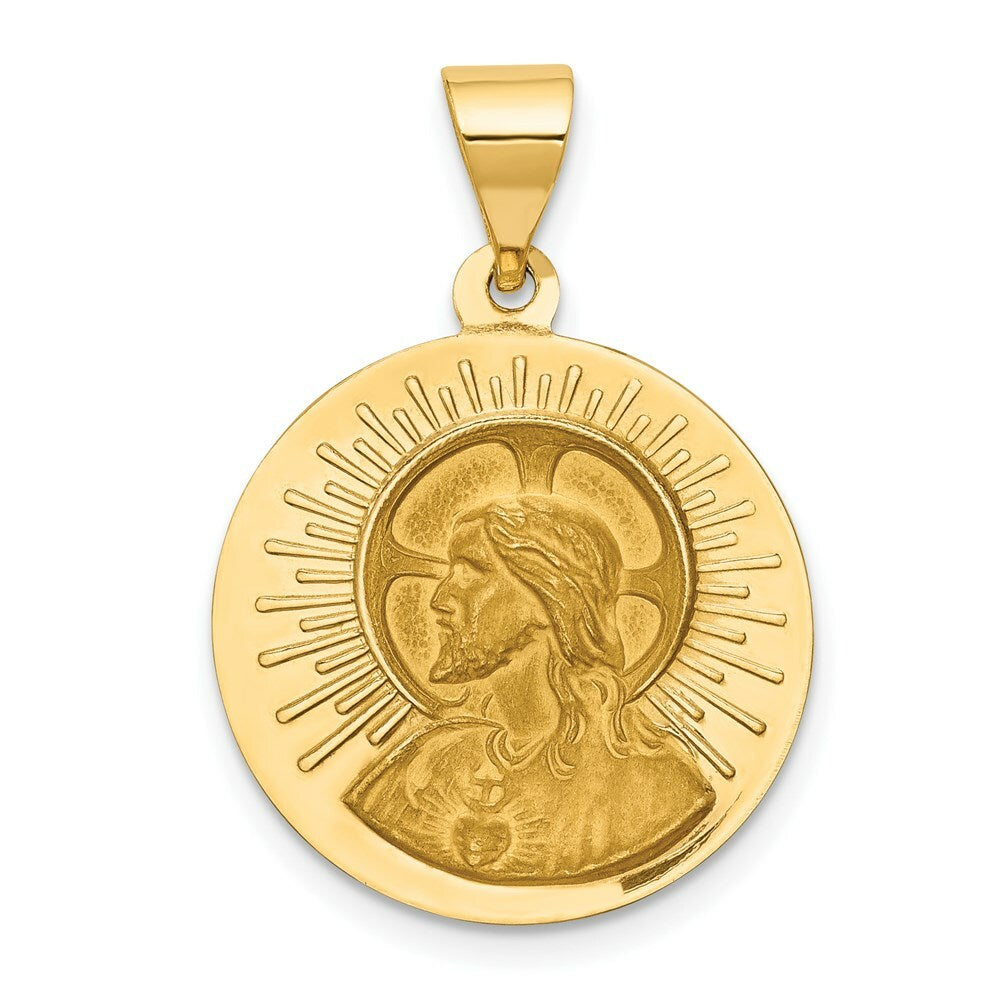 14K Yellow Gold Polished and Satin Matka Boska Czestochowska Reversible Medal Pendant 19mm width