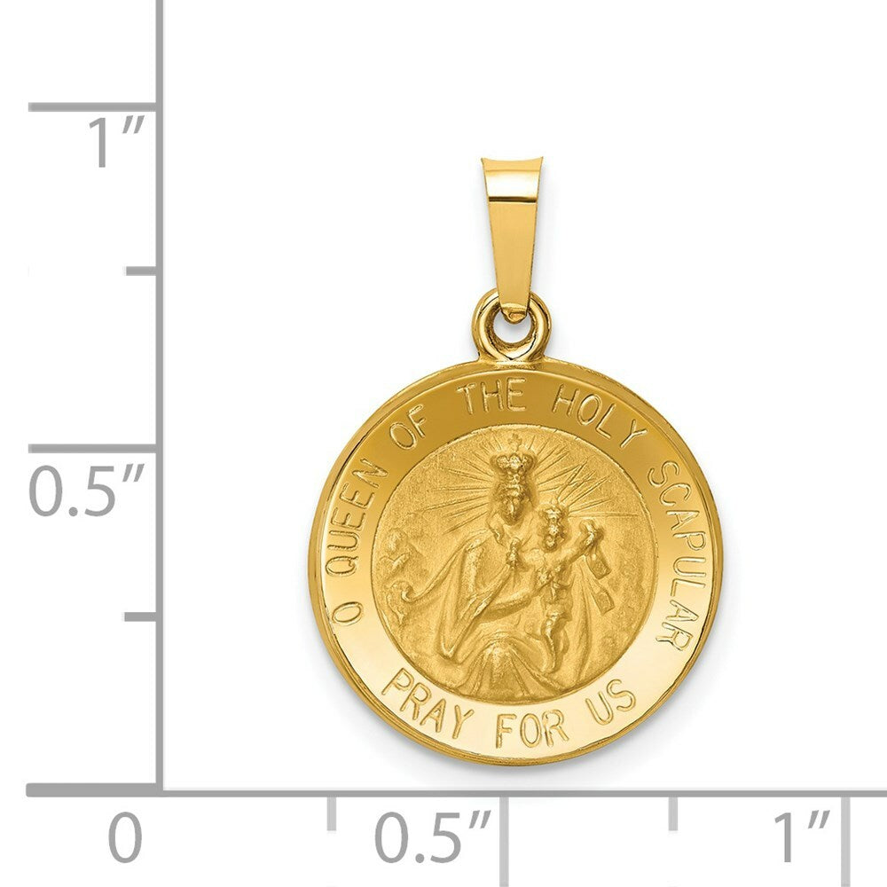 14K Yellow Gold Polished & Satin Queen of the Holy Scapular Reversible Medal Pendant