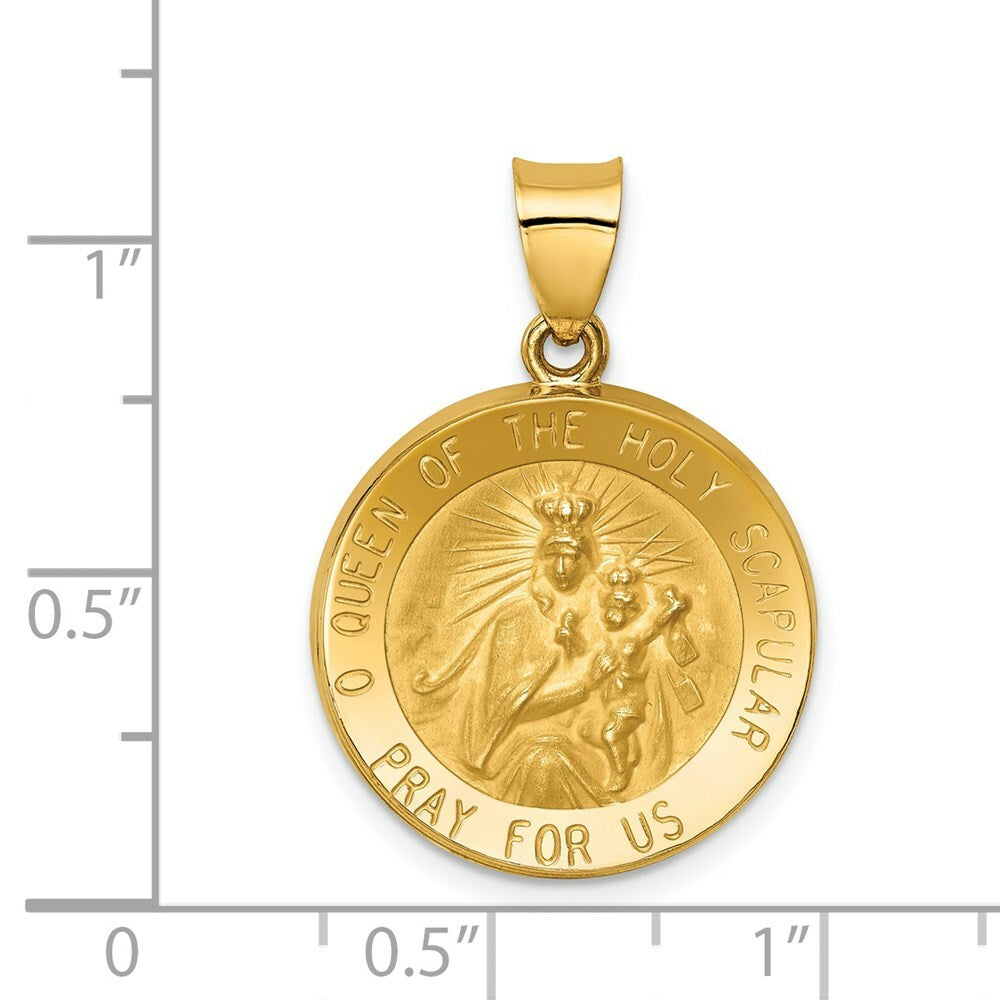 14K Yellow Gold Polished and Satin Queen of the Holy Scapular Reversible Medal Pendant 19mm width