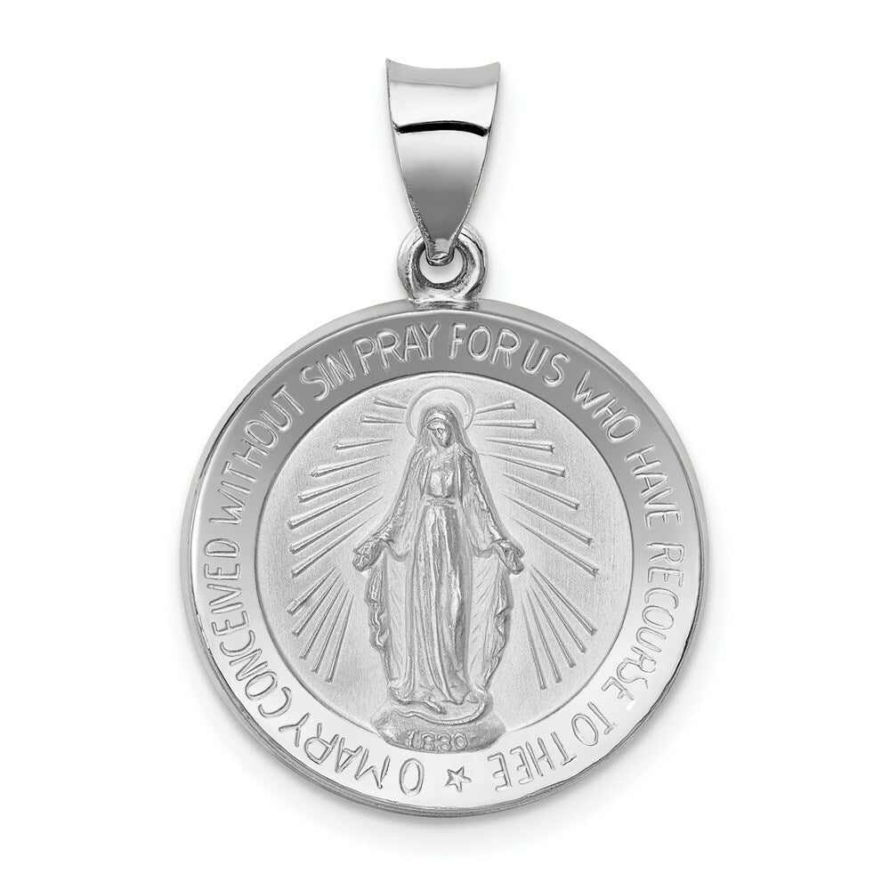 14K White Gold Polished and Satin Miraculous Medal Pendant 18mm width