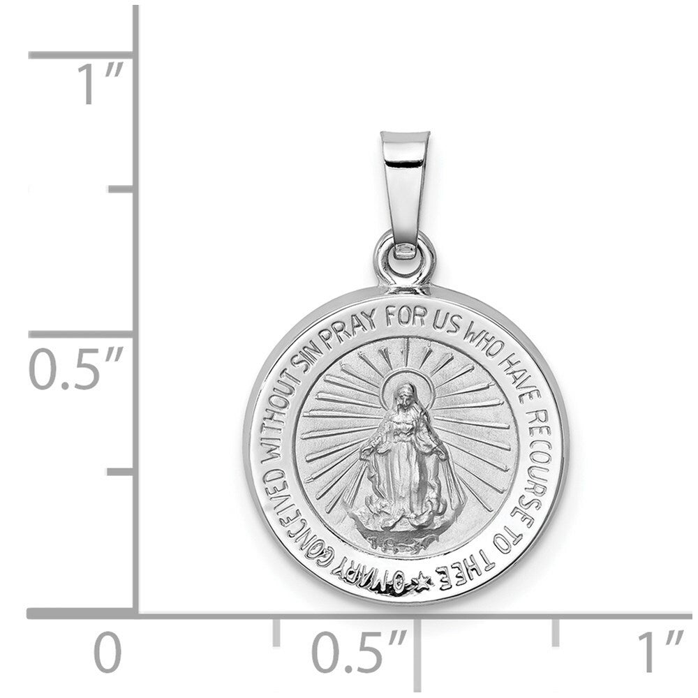 14K White Gold Polished and Satin Miraculous Medal Pendant 15mm width
