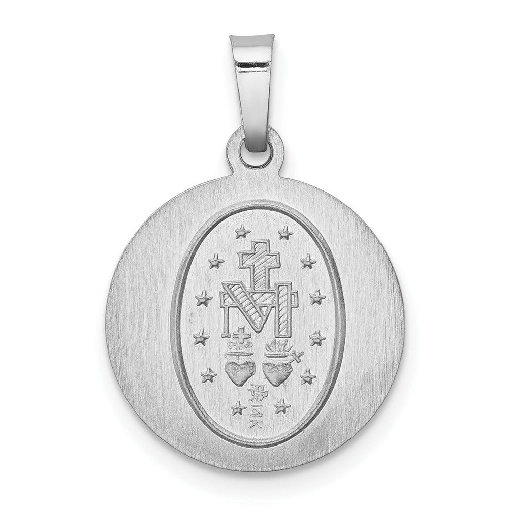 14K White Gold Polished and Satin Miraculous Medal Pendant 15mm width