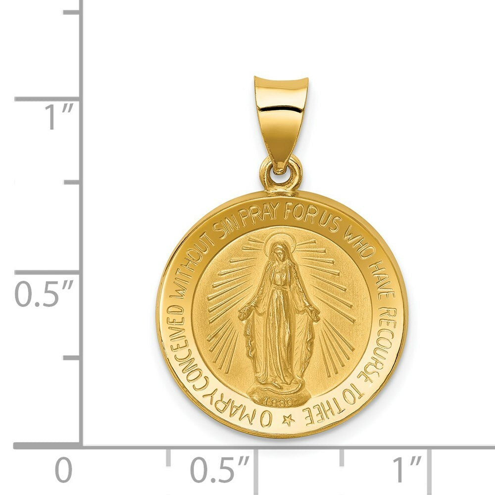 14K Yellow Gold Polished and Satin Miraculous Medal Pendant 18mm width