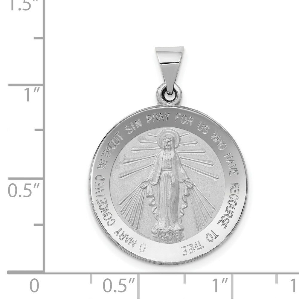 14K White Gold Polished and Satin Miraculous Medal Pendant 22mm width