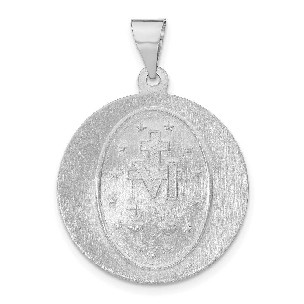 14K White Gold Polished and Satin Miraculous Medal Pendant 22mm width