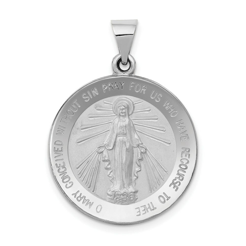 14K White Gold Polished and Satin Miraculous Medal Pendant 22mm width