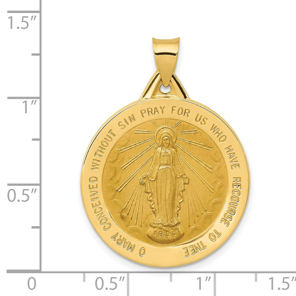 14K Yellow Gold Polished and Satin Miraculous Medal Pendant 25mm width