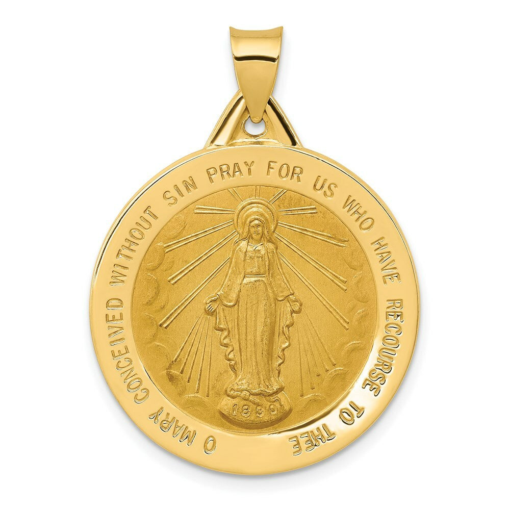 14K Yellow Gold Polished and Satin Miraculous Medal Pendant 25mm width