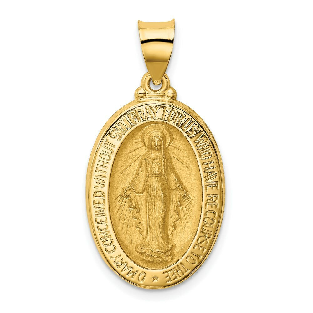 14K Yellow Gold Polished and Satin Miraculous Medal Pendant 15mm width