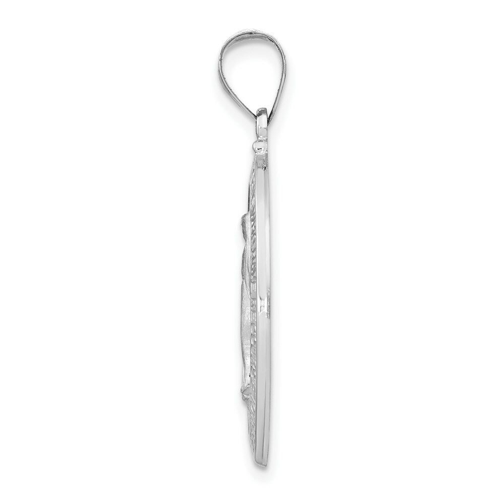 14K White Gold Polished and Satin Miraculous Medal Pendant 15mm width