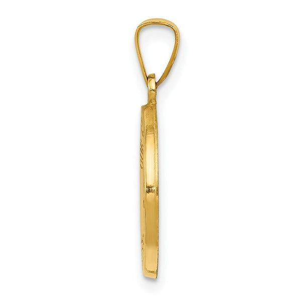14K Yellow Gold Polished and Satin Our Guardian Angel Medal Pendant 15mm width