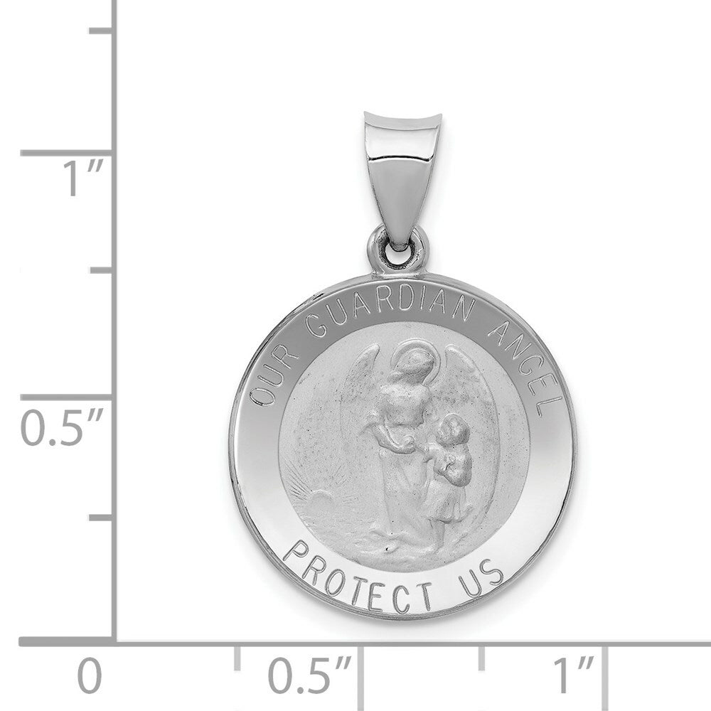 14K White Gold Polished and Satin Our Guardian Angel Medal Pendant 19mm width