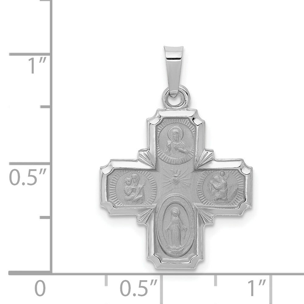 14K White Gold Polished and Satin Four Way Medal Pendant