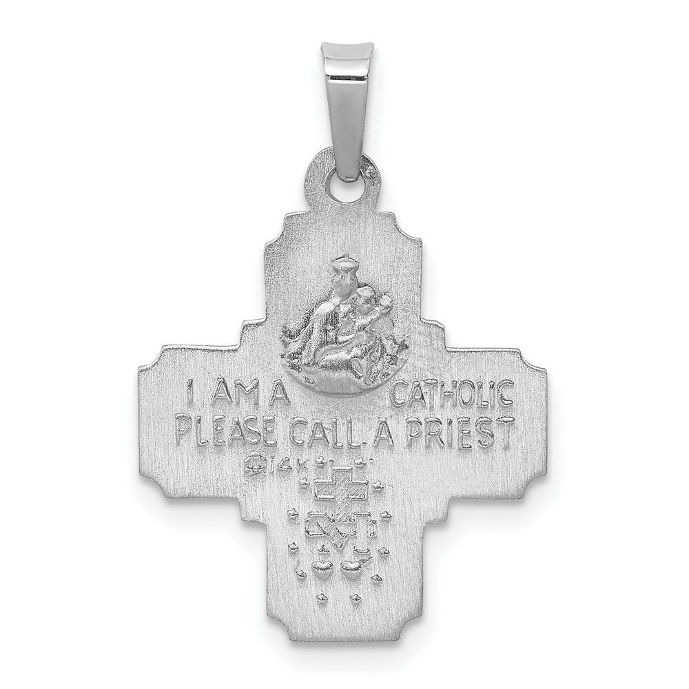 14K White Gold Polished and Satin Four Way Medal Pendant