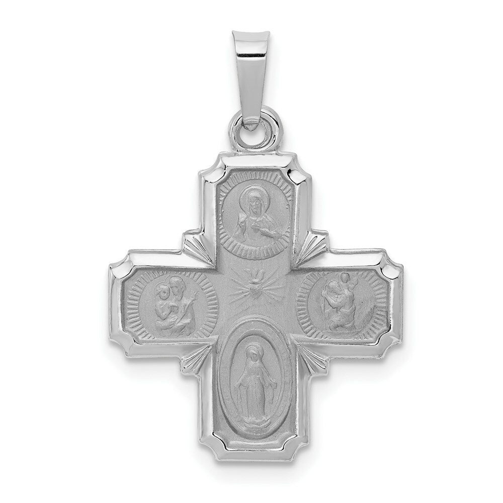 14K White Gold Polished and Satin Four Way Medal Pendant