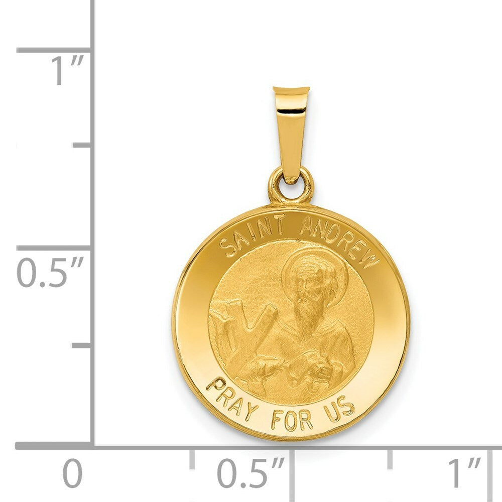 14K Yellow Gold Polished and Satin St. Andrew Medal Pendant 15mm width