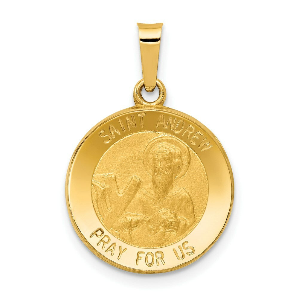 14K Yellow Gold Polished and Satin St. Andrew Medal Pendant 15mm width