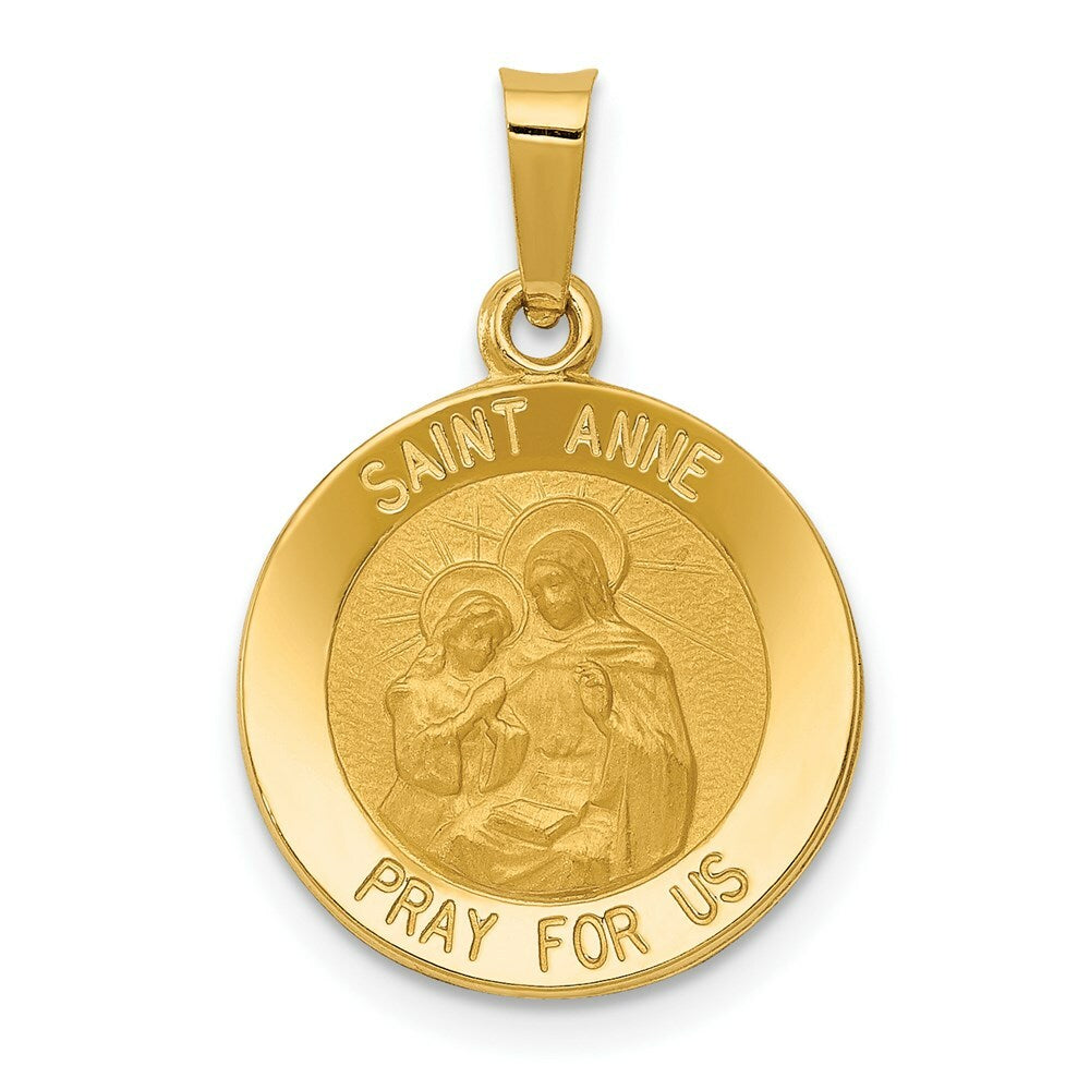 14K Yellow Gold Polished and Satin St. Anne Medal Pendant 15mm width
