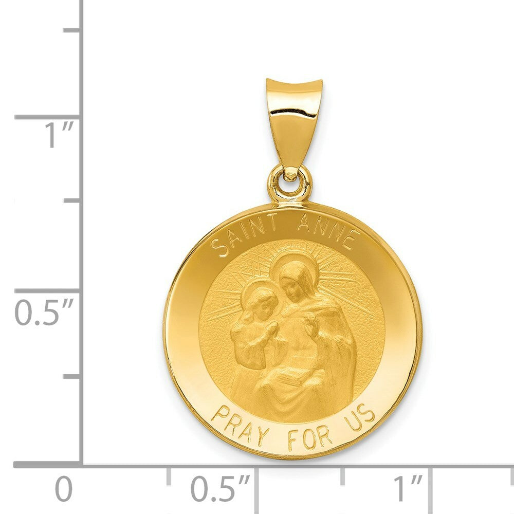 14K Yellow Gold Polished and Satin St. Anne Medal Pendant 18mm width