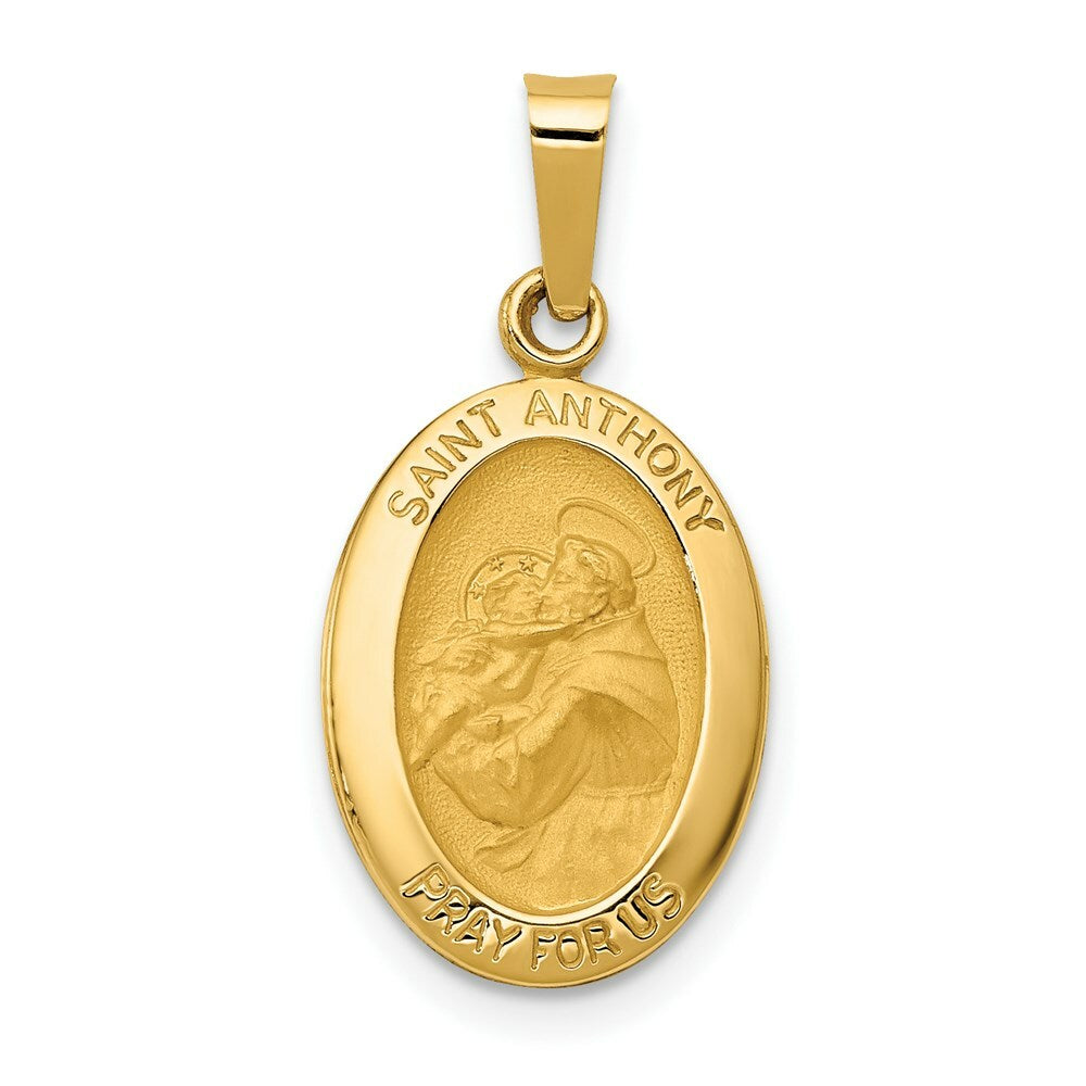 14K Yellow Gold Polished and Satin St. Anthony Medal Pendant 11mm width