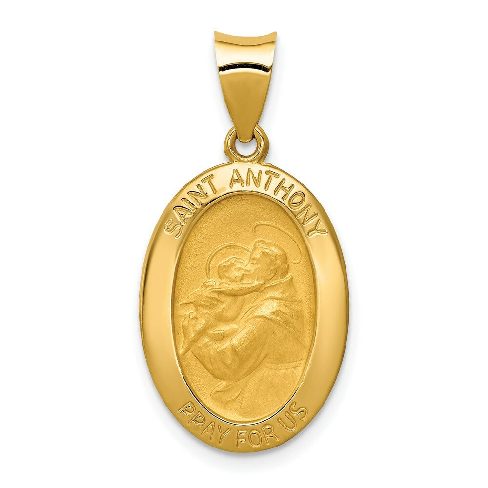 14K Yellow Gold Polished and Satin St. Anthony Medal Pendant 13mm width