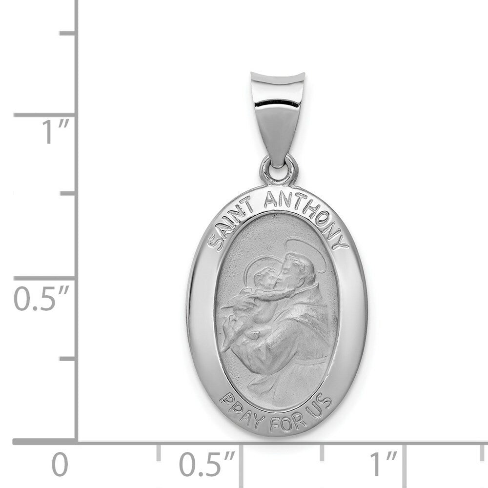 14K White Gold Polished and Satin St. Anthony Medal Pendant 13mm width
