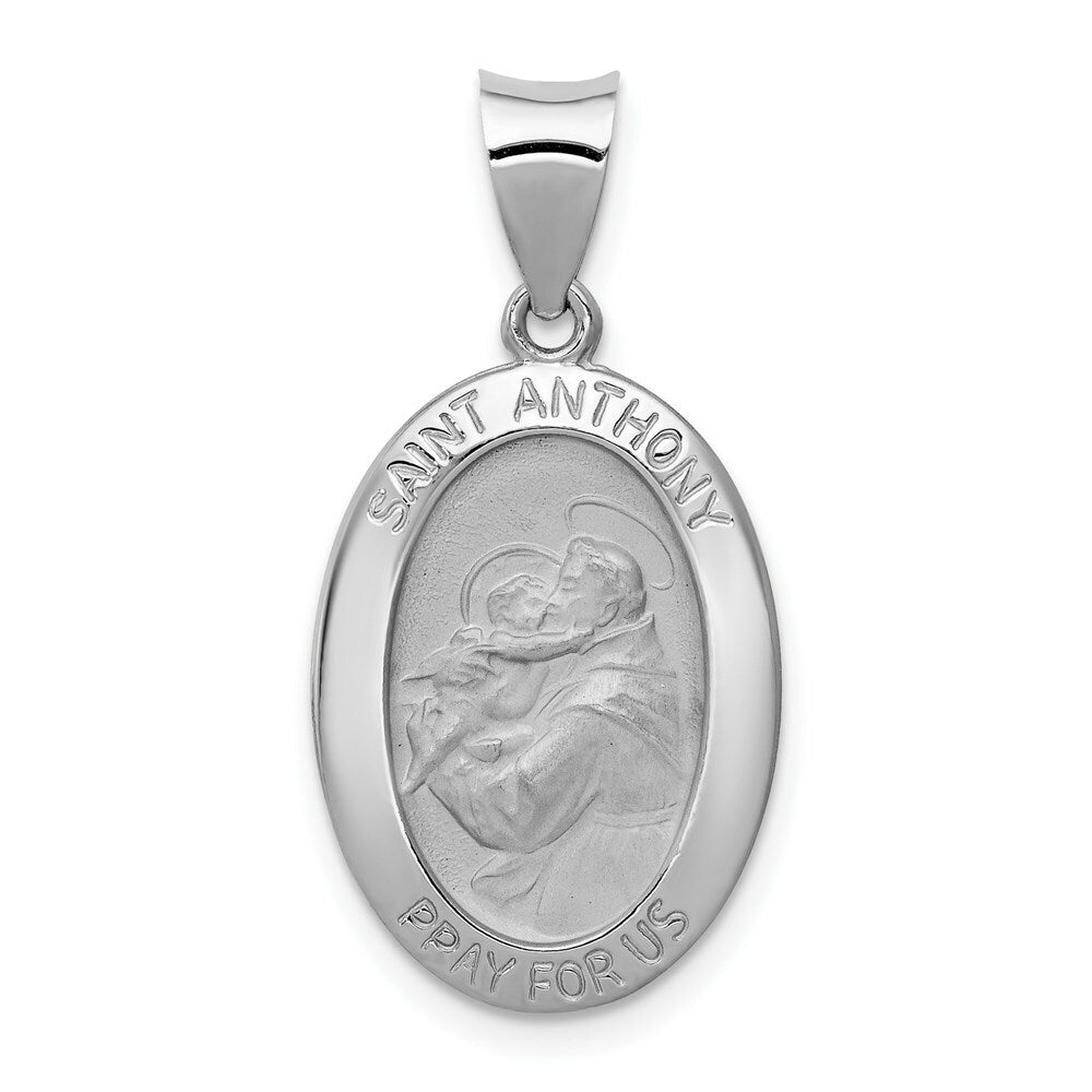 14K White Gold Polished and Satin St. Anthony Medal Pendant 13mm width