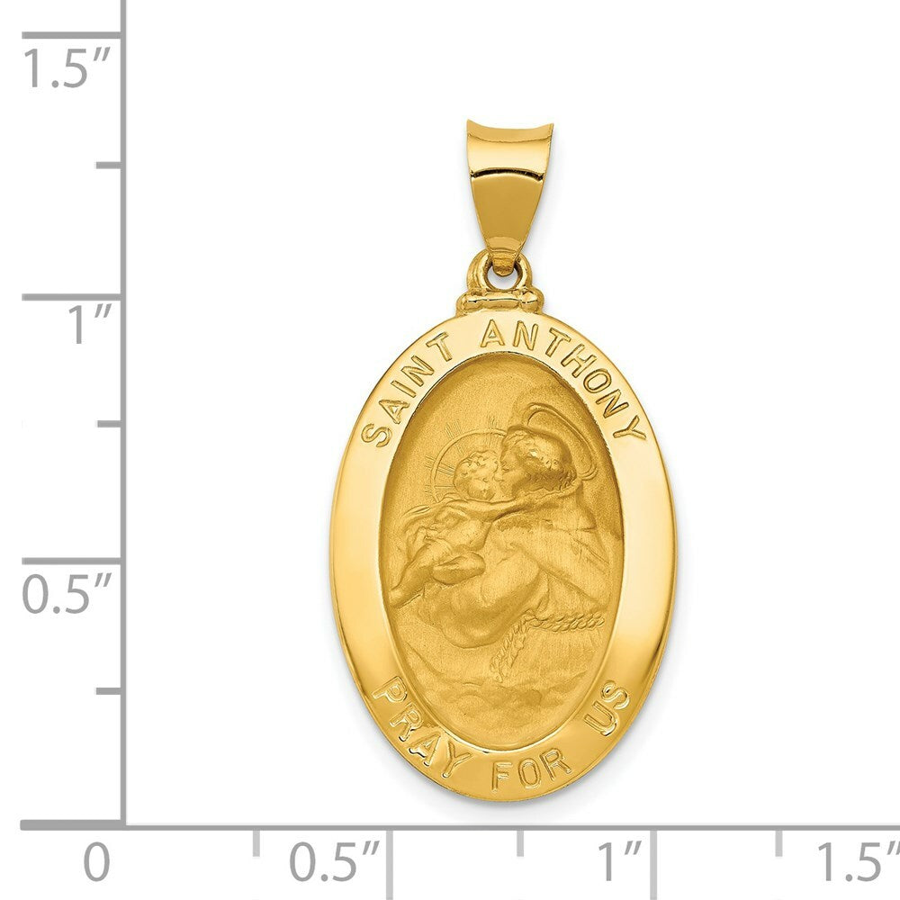 14K Yellow Gold Polished and Satin St. Anthony Medal Pendant 15mm width