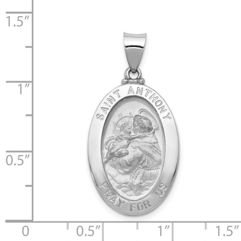 14K White Gold Polished and Satin St. Anthony Medal Pendant 15mm width