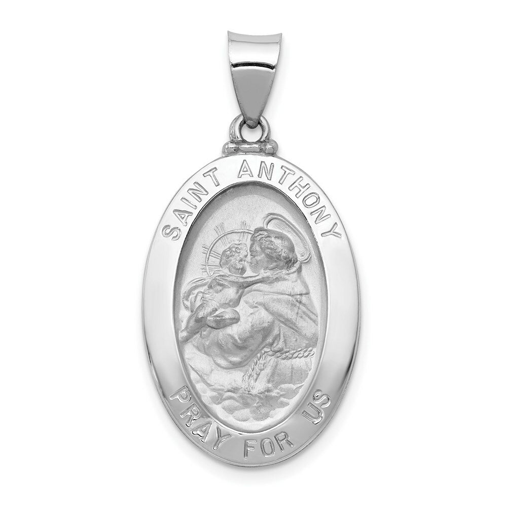 14K White Gold Polished and Satin St. Anthony Medal Pendant 15mm width