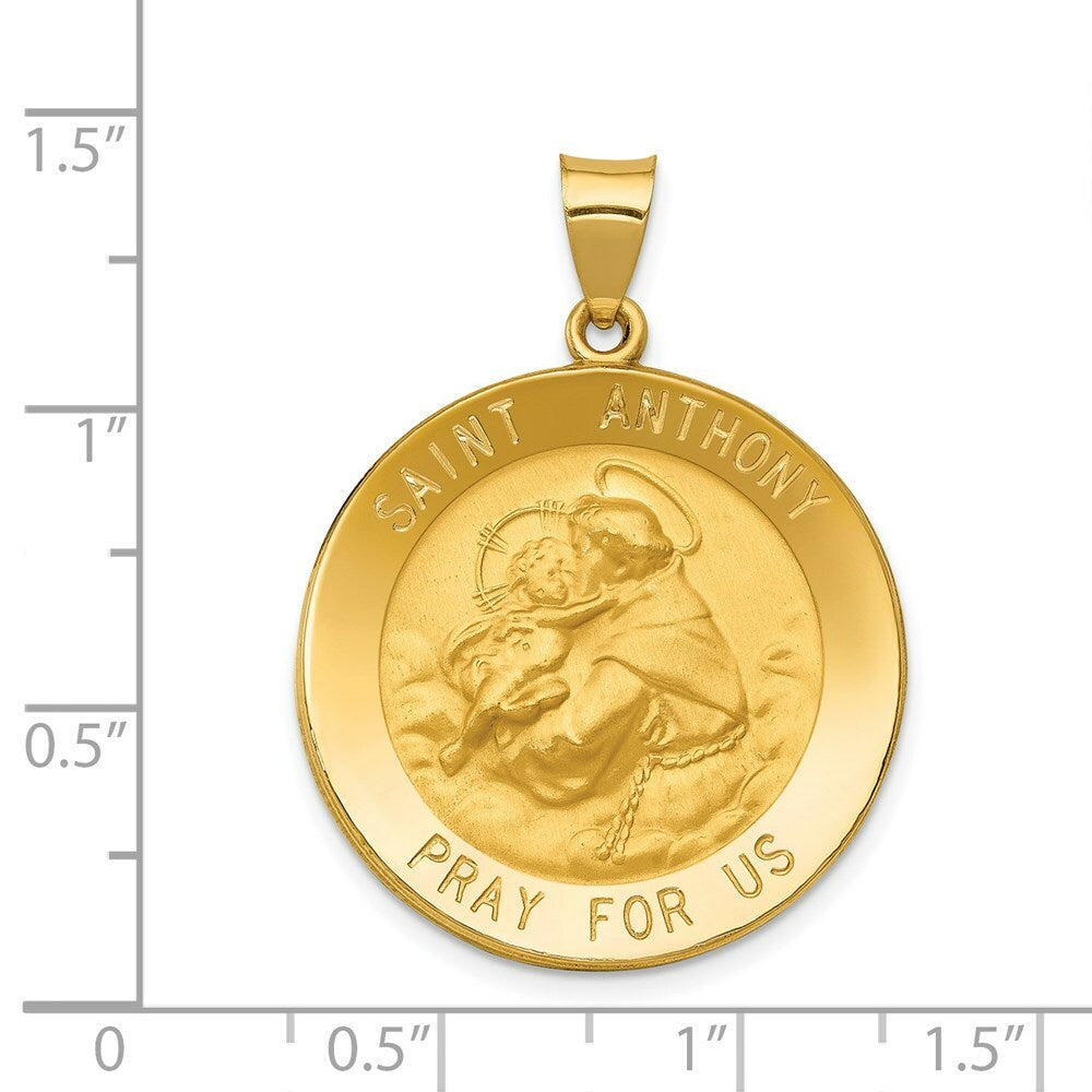 14K Yellow Gold Polished and Satin St. Anthony Medal Pendant 25mm width