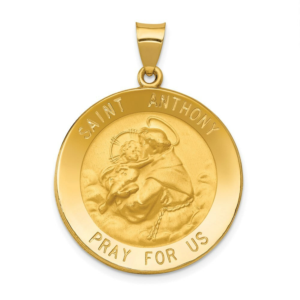 14K Yellow Gold Polished and Satin St. Anthony Medal Pendant 25mm width