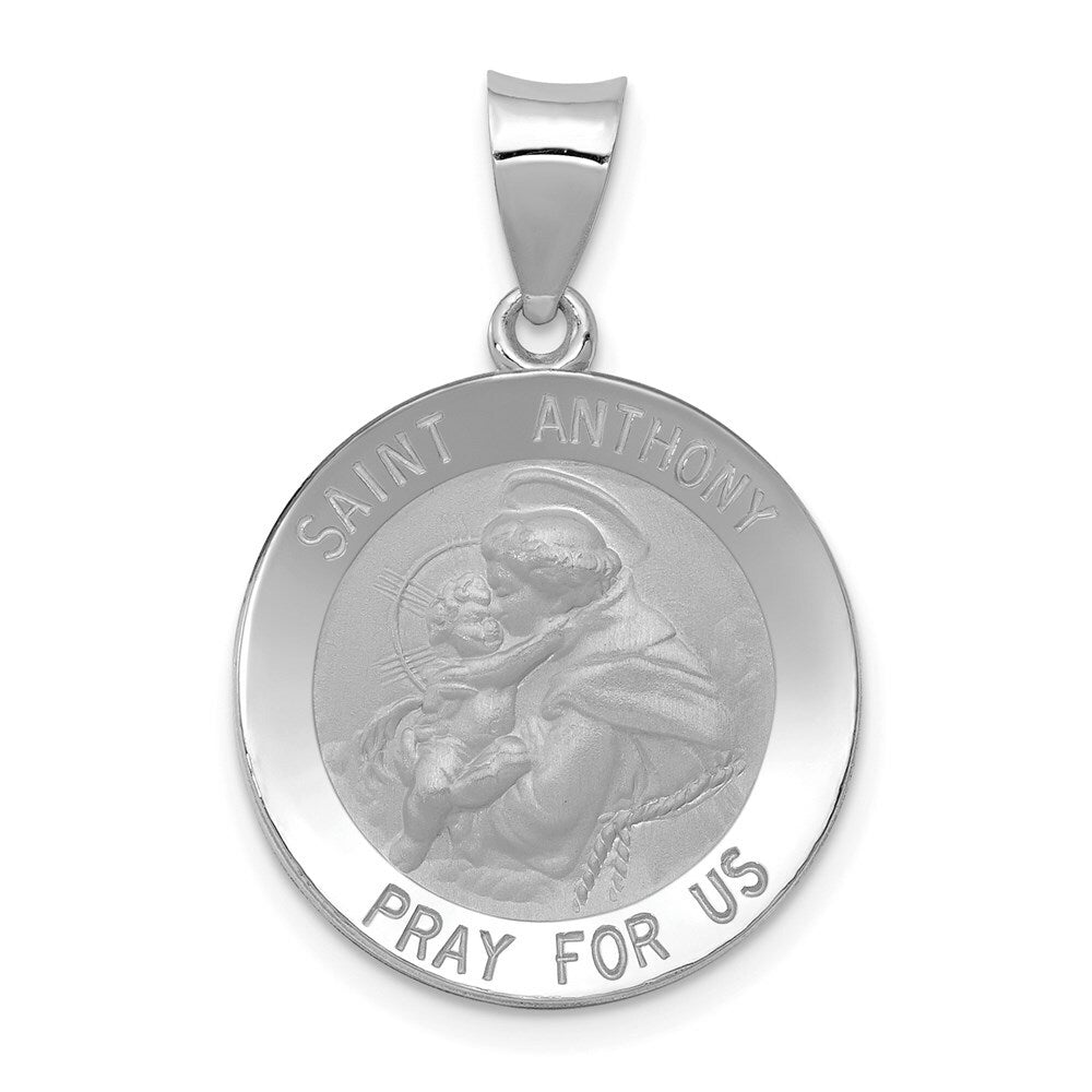 14K White Gold Polished and Satin St. Anthony Medal Pendant 19mm width