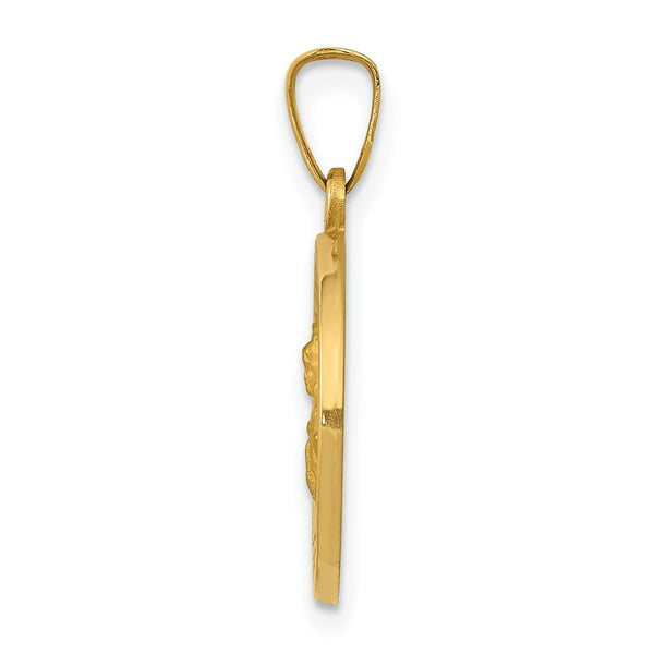 14K Yellow Gold Polished and Satin St. Barbara Medal Pendant 15mm width