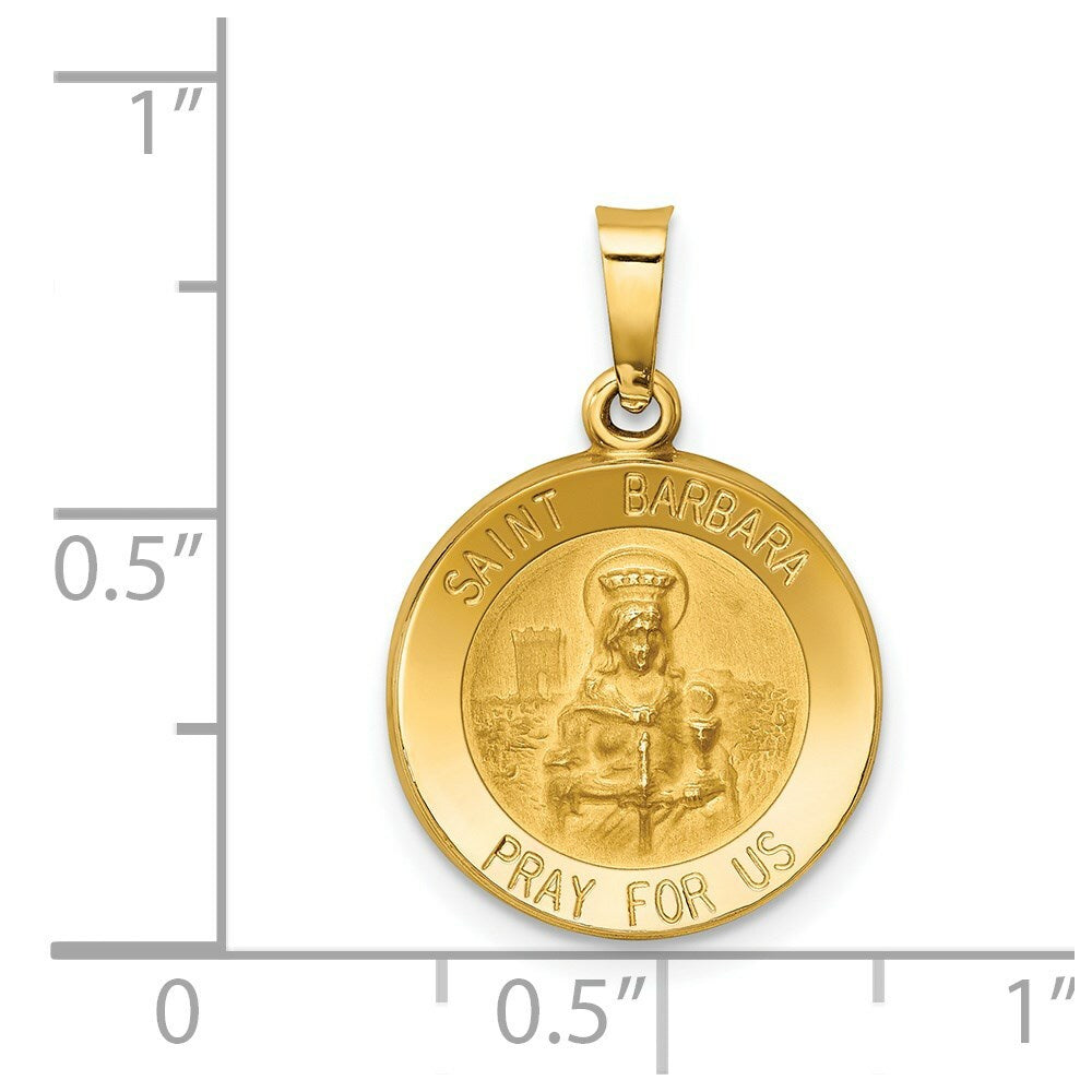 14K Yellow Gold Polished and Satin St. Barbara Medal Pendant 15mm width