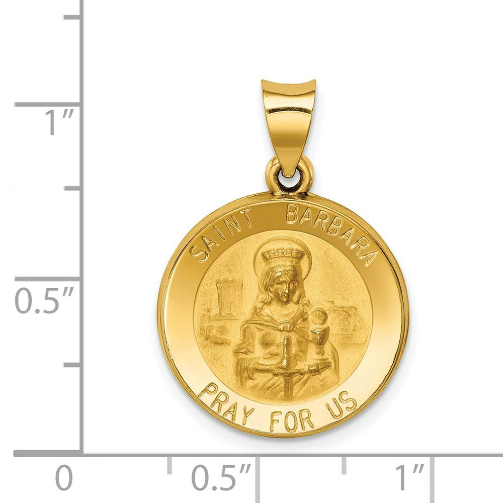 14K Yellow Gold Polished and Satin St. Barbara Medal Pendant 19mm width