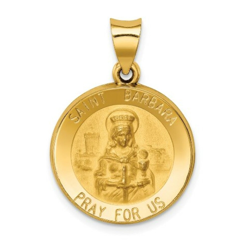 14K Yellow Gold Polished and Satin St. Barbara Medal Pendant 19mm width