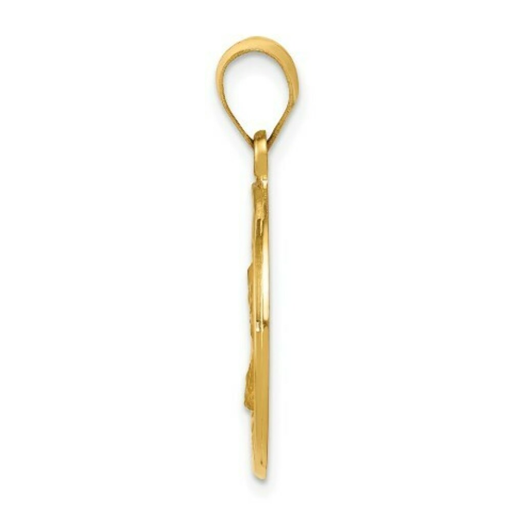 14K Yellow Gold Polished and Satin St. Charles Medal Pendant 18mm width