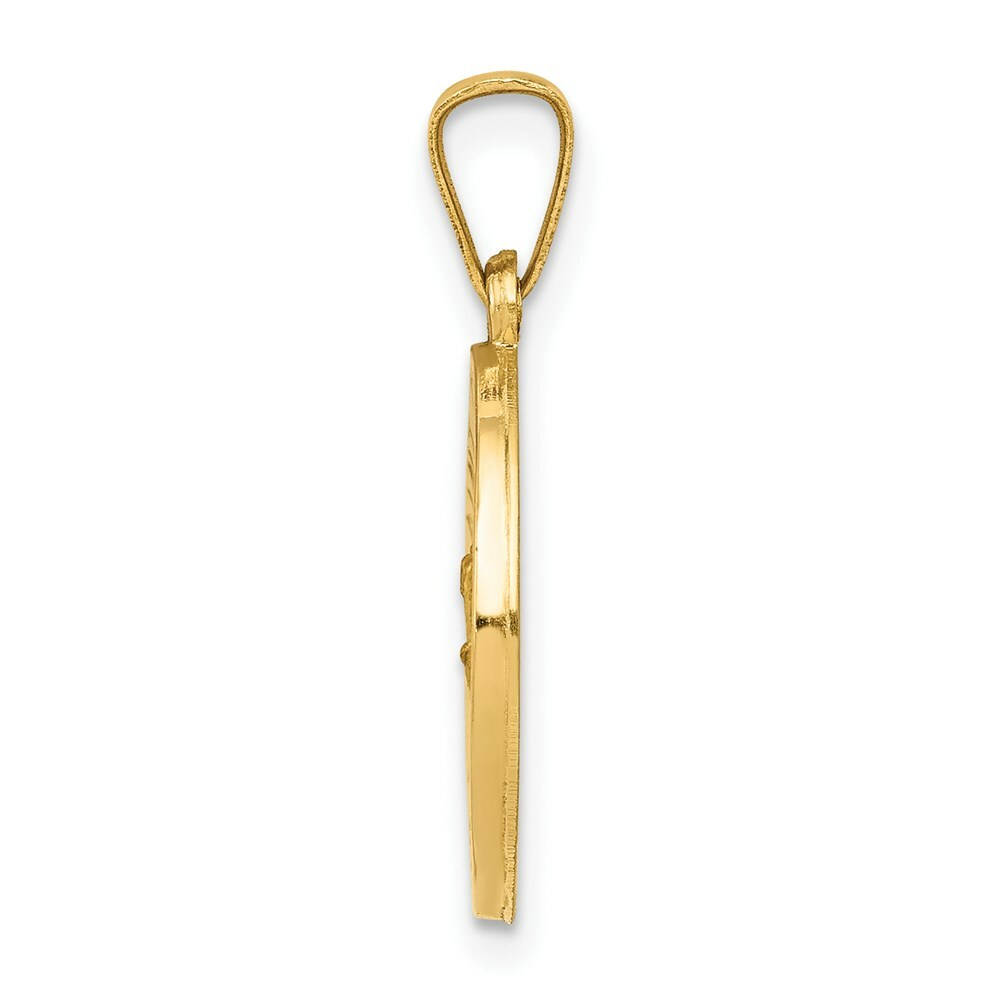 14K Yellow Gold Polished and Satin St. Christopher Medal Pendant 15mm width