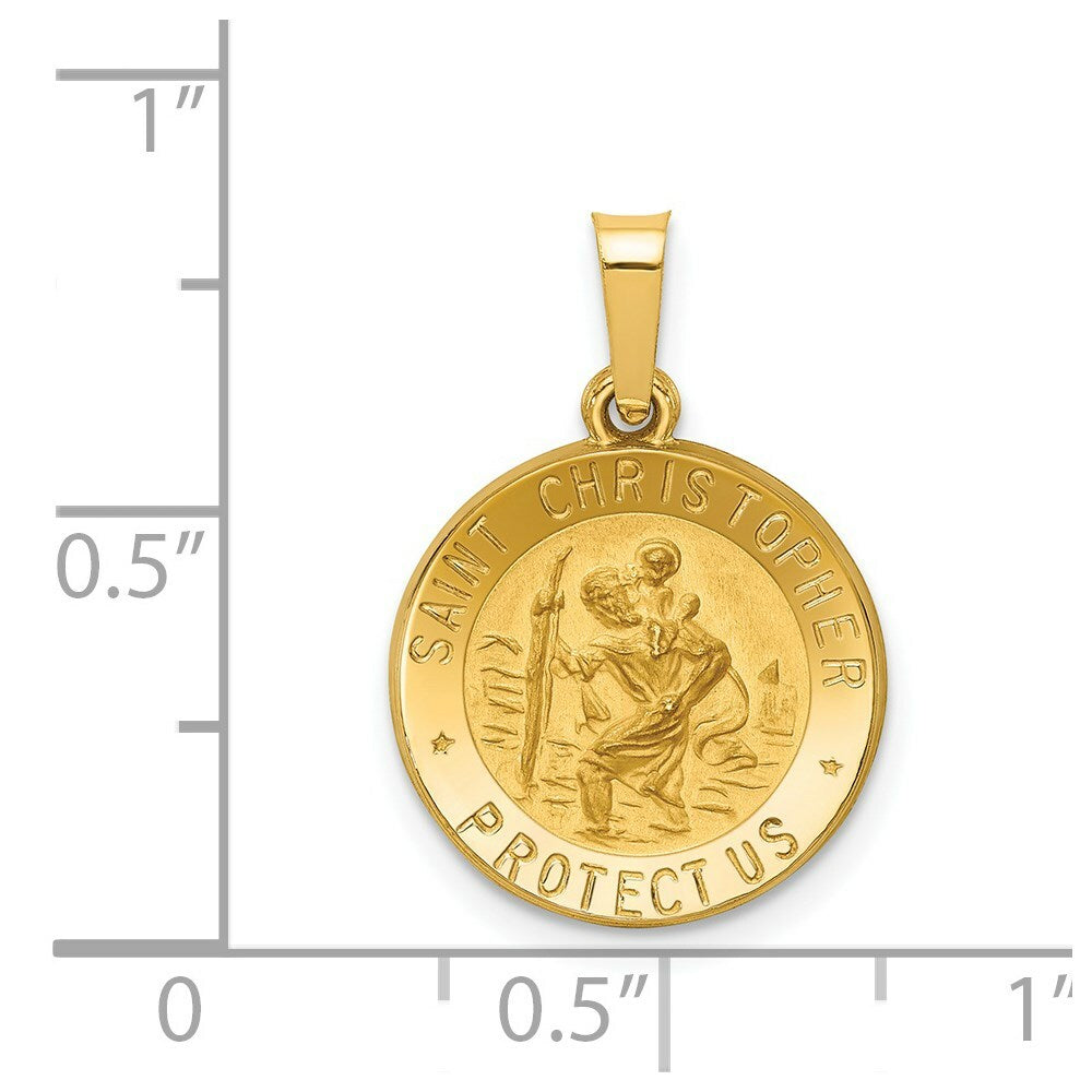 14K Yellow Gold Polished and Satin St. Christopher Medal Pendant 15mm width