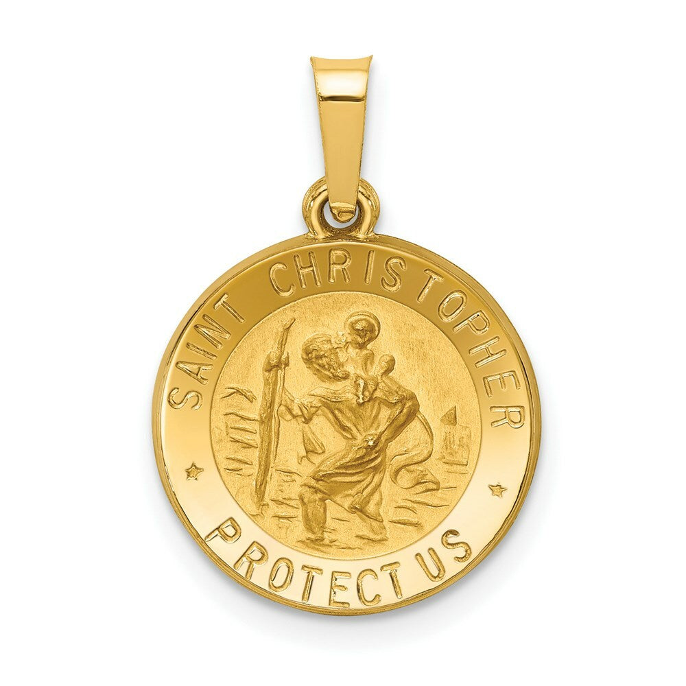 14K Yellow Gold Polished and Satin St. Christopher Medal Pendant 15mm width
