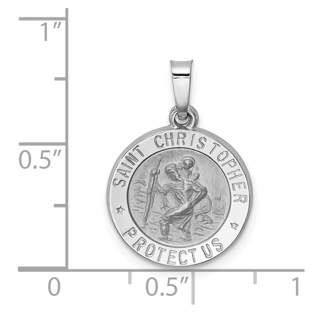 14K White Gold Polished and Satin St. Christopher Medal Pendant 15mm width